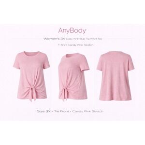 AnyBody Cozy Knit Slub Tie Front Tee Pink Short Sleeve Plus Size 3X A374517